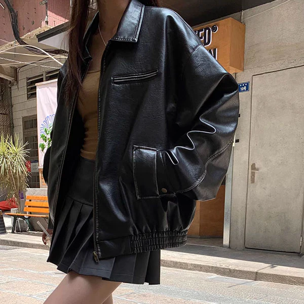 Sophia Zip Front Relax PU Leather Jacket - Image 2