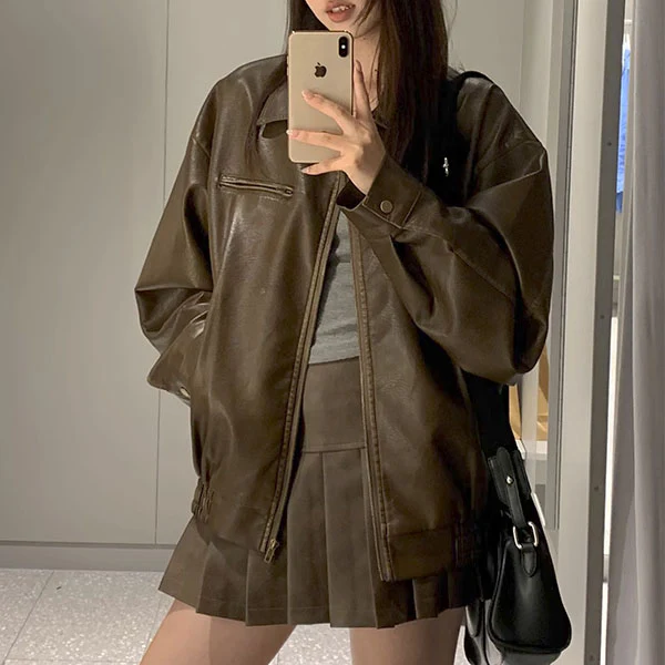 Sophia Zip Front Relax PU Leather Jacket - Image 8