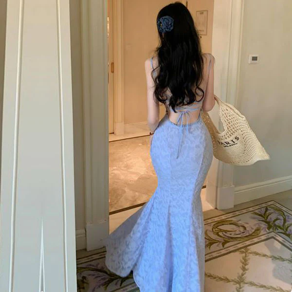 Sophie Periwinkle Blue Floral Lace Mermaid Dress - Image 2