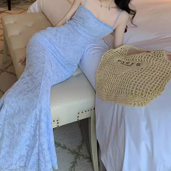 Sophie Periwinkle Blue Floral Lace Mermaid Dress - Image 3