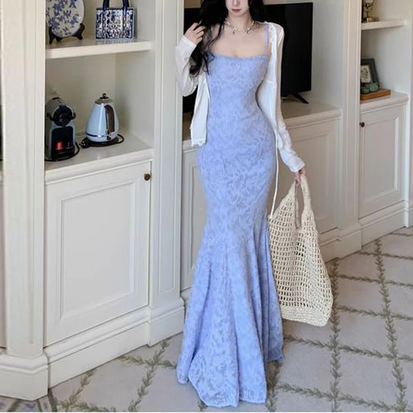 Sophie Periwinkle Blue Floral Lace Mermaid Dress - Image 5