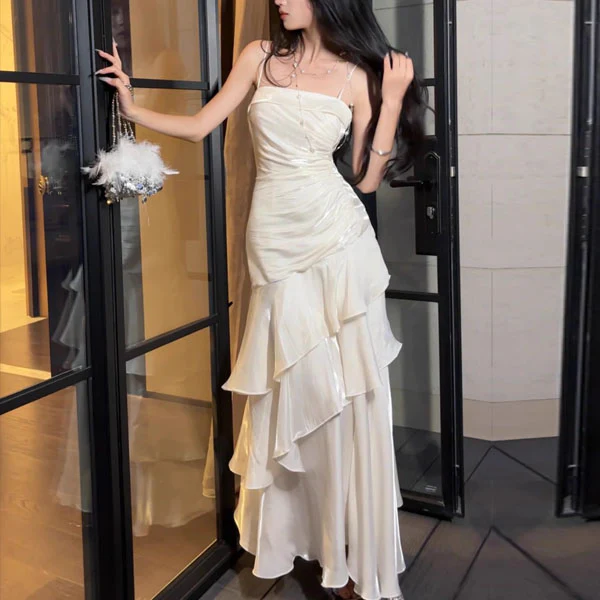 Sora Celestial Ivory Tiered Ruffles Maxi Dress