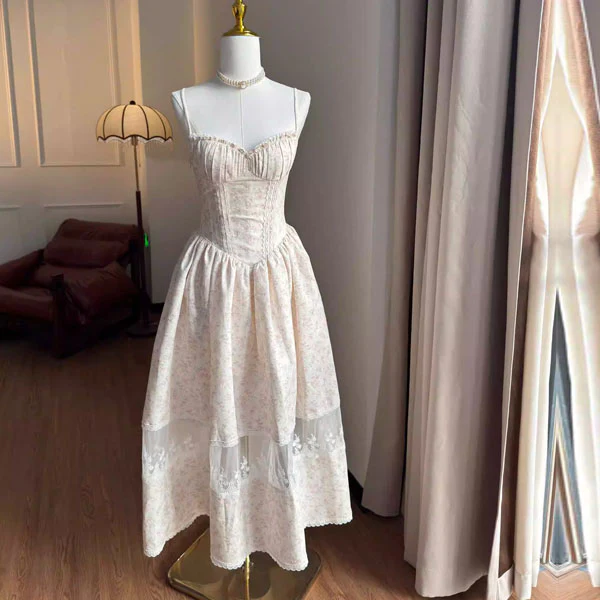 Suzanne Romantic Floral Lace-Up Midi Dress - Image 7