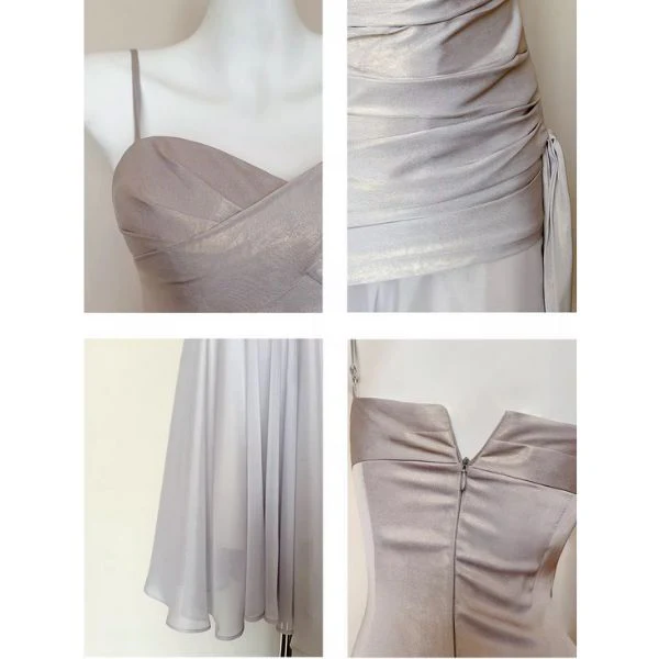 Sylvette Silver Satin Sweetheart Neckline Ruched Evening Dress - Image 8