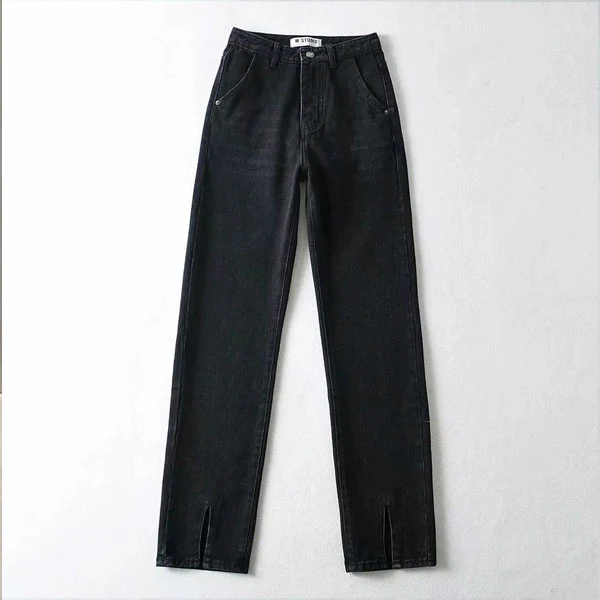Tania High Rise Front Slit Straight Leg Denim Jeans - Image 11