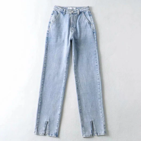 Tania High Rise Front Slit Straight Leg Denim Jeans - Image 12