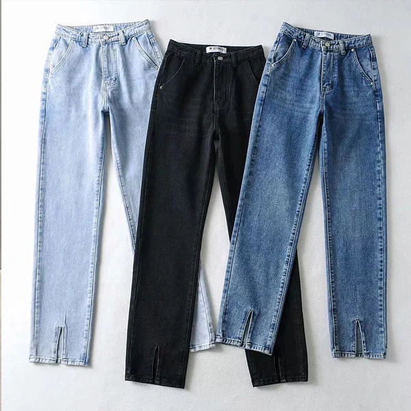 Tania High Rise Front Slit Straight Leg Denim Jeans - Image 5