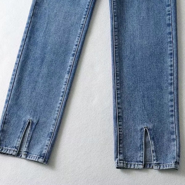 Tania High Rise Front Slit Straight Leg Denim Jeans - Image 9