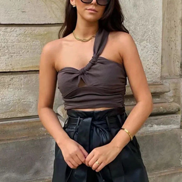 Tara One Shoulder Asymmetrical Crop Top - Image 3