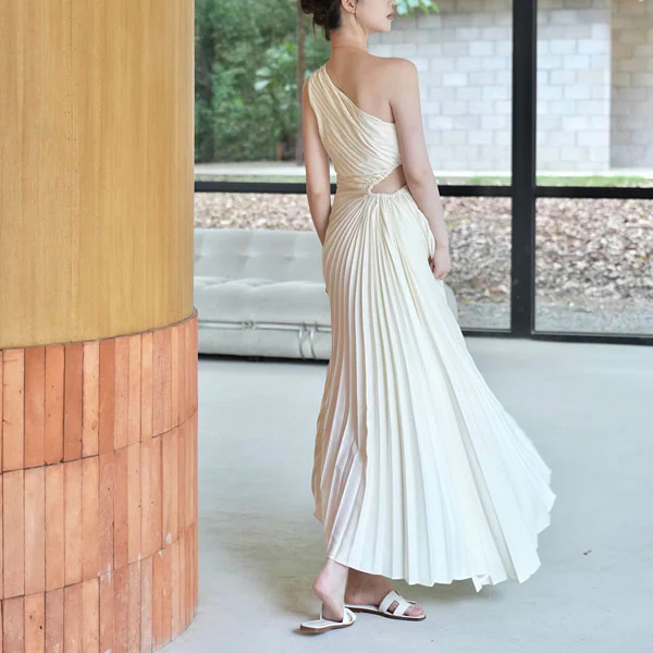 Thalassa Grecian One-Shoulder Pleated Dress - Image 2