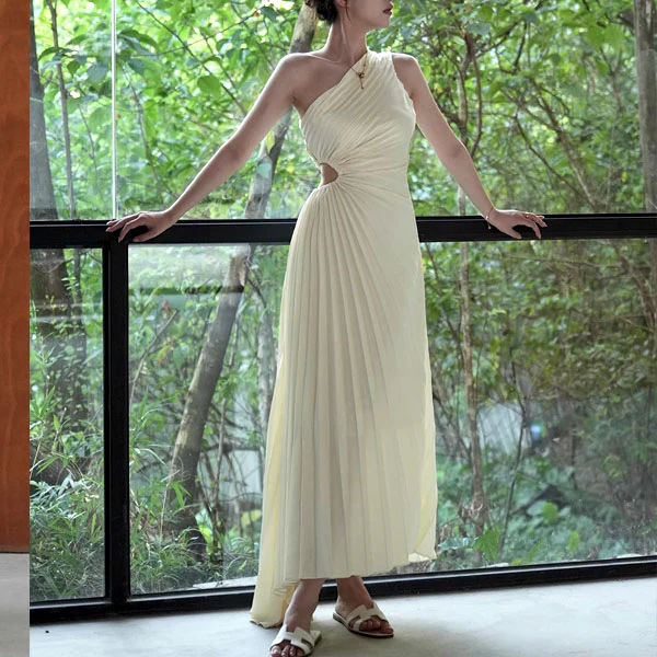 Thalassa Grecian One-Shoulder Pleated Dress - Image 3