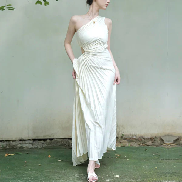 Thalassa Grecian One-Shoulder Pleated Dress - Image 4