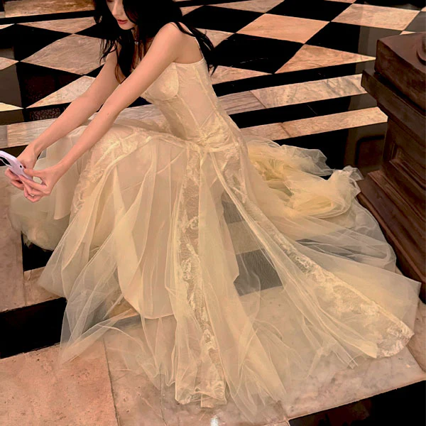 Theia Radiance Cream Lace Tulle Evening Dress - Image 2