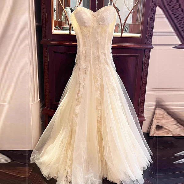 Theia Radiance Cream Lace Tulle Evening Dress - Image 6
