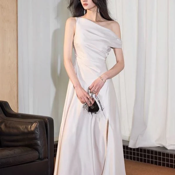 Valentina Elegant Ivory Draped Off Shoulder Evening Dress - Image 5