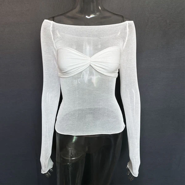Valerie Mesh Long Sleeve Off Shoulder Top - Image 4