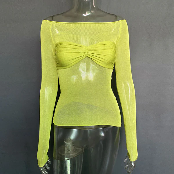 Valerie Mesh Long Sleeve Off Shoulder Top - Image 9