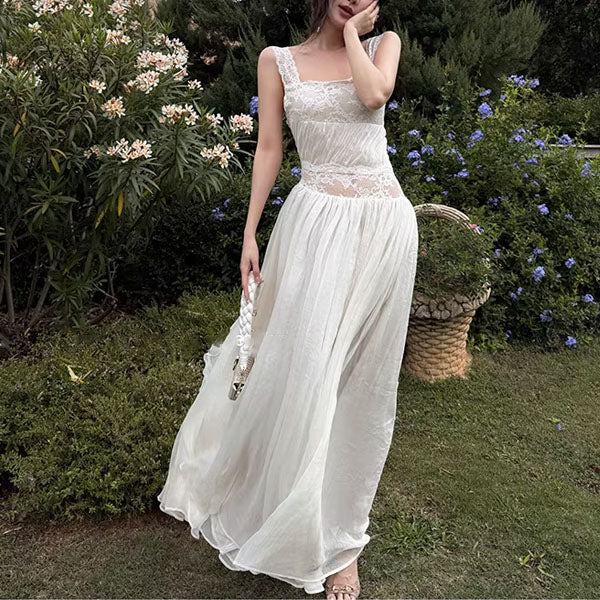 Valerine Romantic Ivory Lace Bodice Open Back Dress
