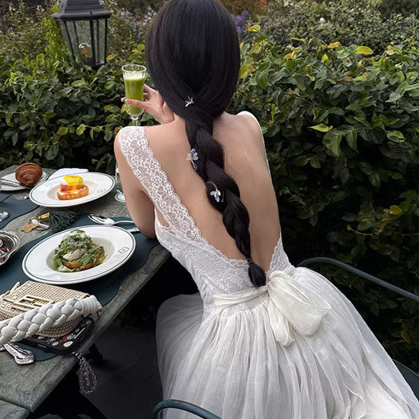 Valerine Romantic Ivory Lace Bodice Open Back Dress - Image 4