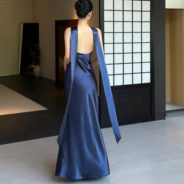 Venus Midnight Navy Elegance Satin Maxi Dress - Image 2