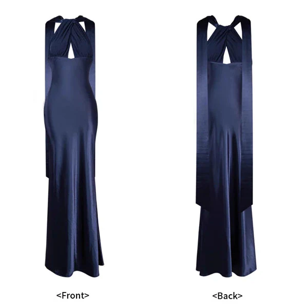 Venus Midnight Navy Elegance Satin Maxi Dress - Image 7