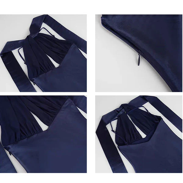 Venus Midnight Navy Elegance Satin Maxi Dress - Image 8