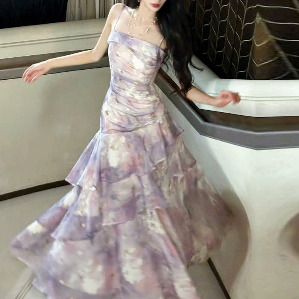 Viola Lavender Bloom Tiered Ruffles Dress