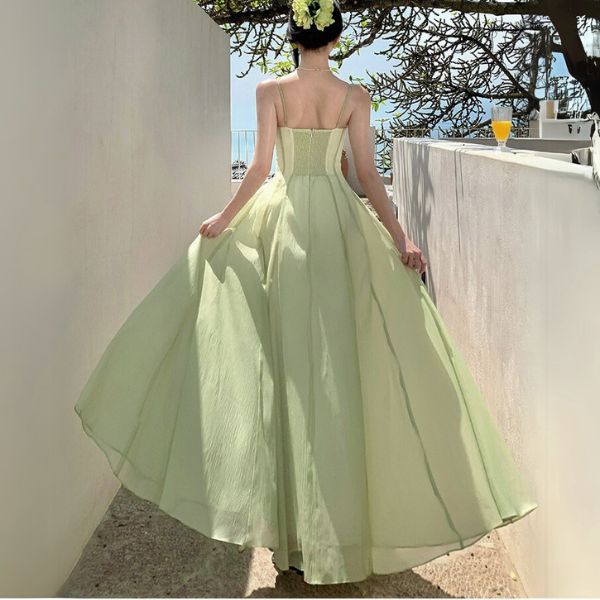 Willow Meadow Light Green Romantic Ruffles Neckline Dress - Image 2