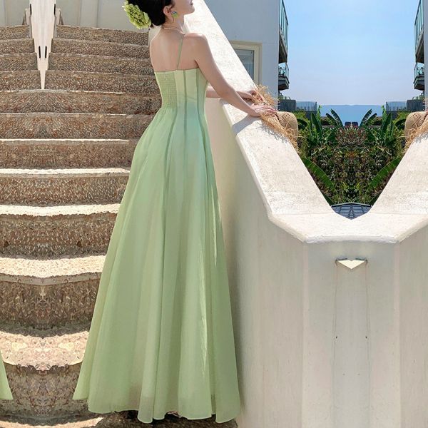 Willow Meadow Light Green Romantic Ruffles Neckline Dress - Image 4