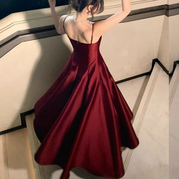 Yolanda Elegant Wine Red Sweetheart Midi Flare Dress - Image 2