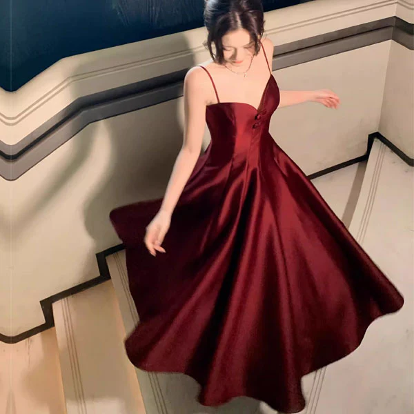 Yolanda Elegant Wine Red Sweetheart Midi Flare Dress - Image 3