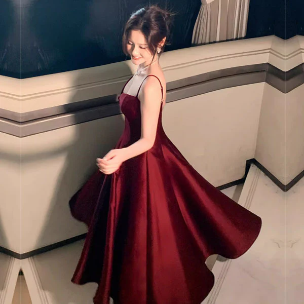 Yolanda Elegant Wine Red Sweetheart Midi Flare Dress - Image 4