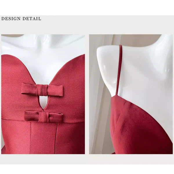 Yolanda Elegant Wine Red Sweetheart Midi Flare Dress - Image 7