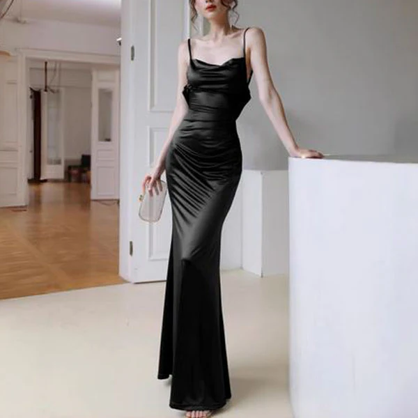 Yulianna Spaghetti Strap Cowl Back w Lace Evening Dress - Image 10