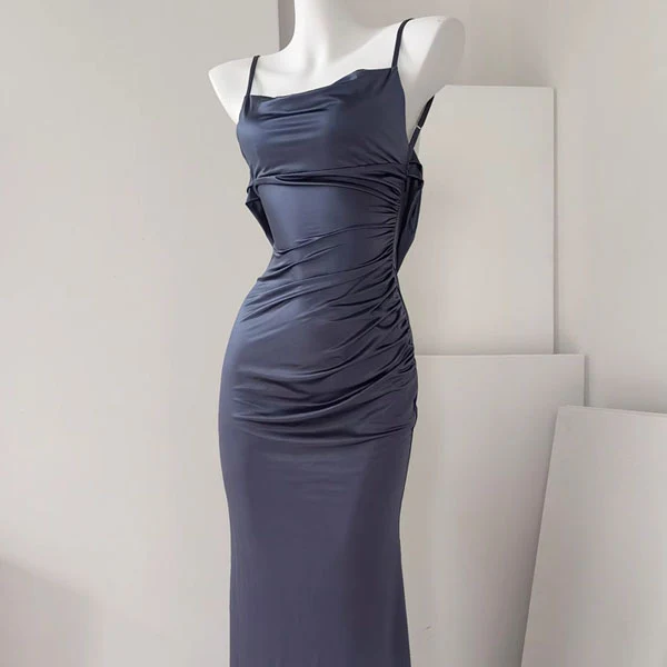 Yulianna Spaghetti Strap Cowl Back w Lace Evening Dress - Image 9