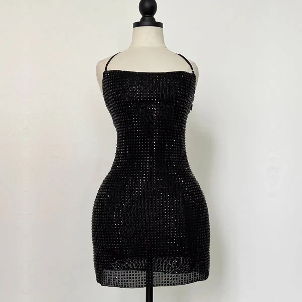 Zoey Sparkling Glitter Halter Mini Dress - Image 3