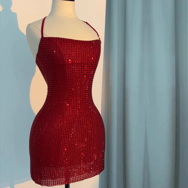 Zoey Sparkling Red Glitter Halter Mini Dress - Image 5